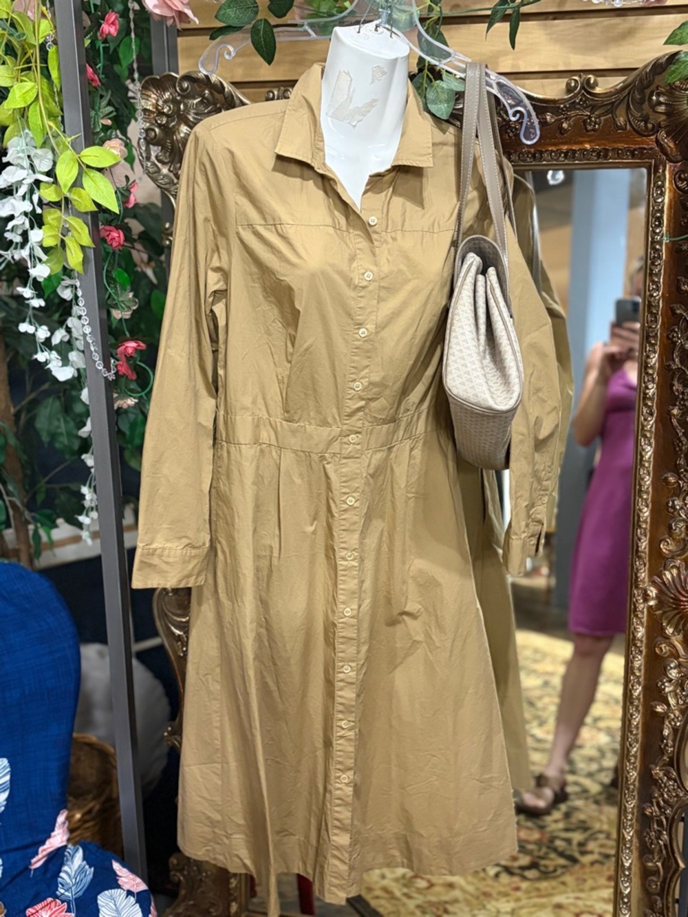 Retro J. Crew Button-Front Poplin Dress in Camel Preppy Trench Size Med 8 / 10